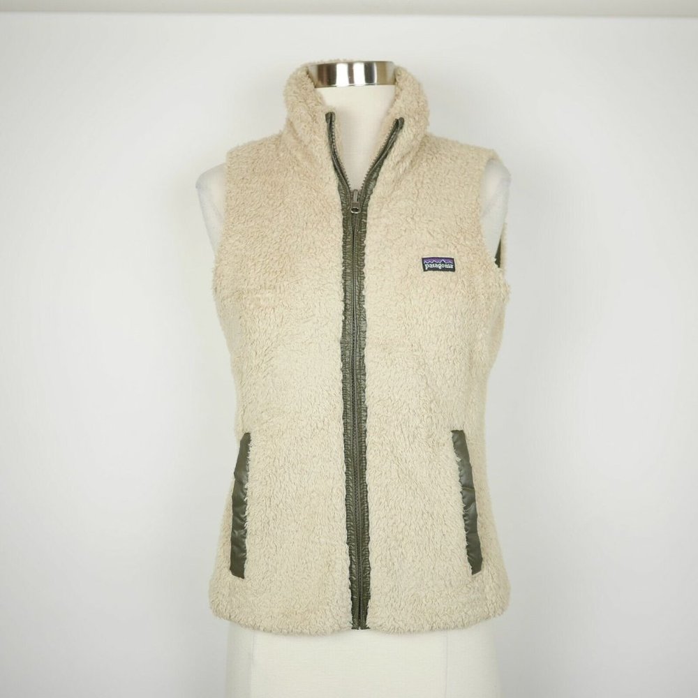 PATAGONIA Women's XS - Beige high pile fleece and green reversible vest jacket